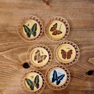 *SOLD*🩷Vintage / Boho Butterfly Print Coasters in Caddy🩷